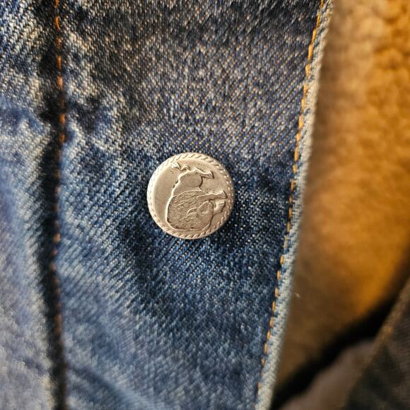 Vintage Gabrielli Jeans Men’s 38 Sherpa Lined Denim Trucker Jacket Crest Buttons - Picture 5 of 5